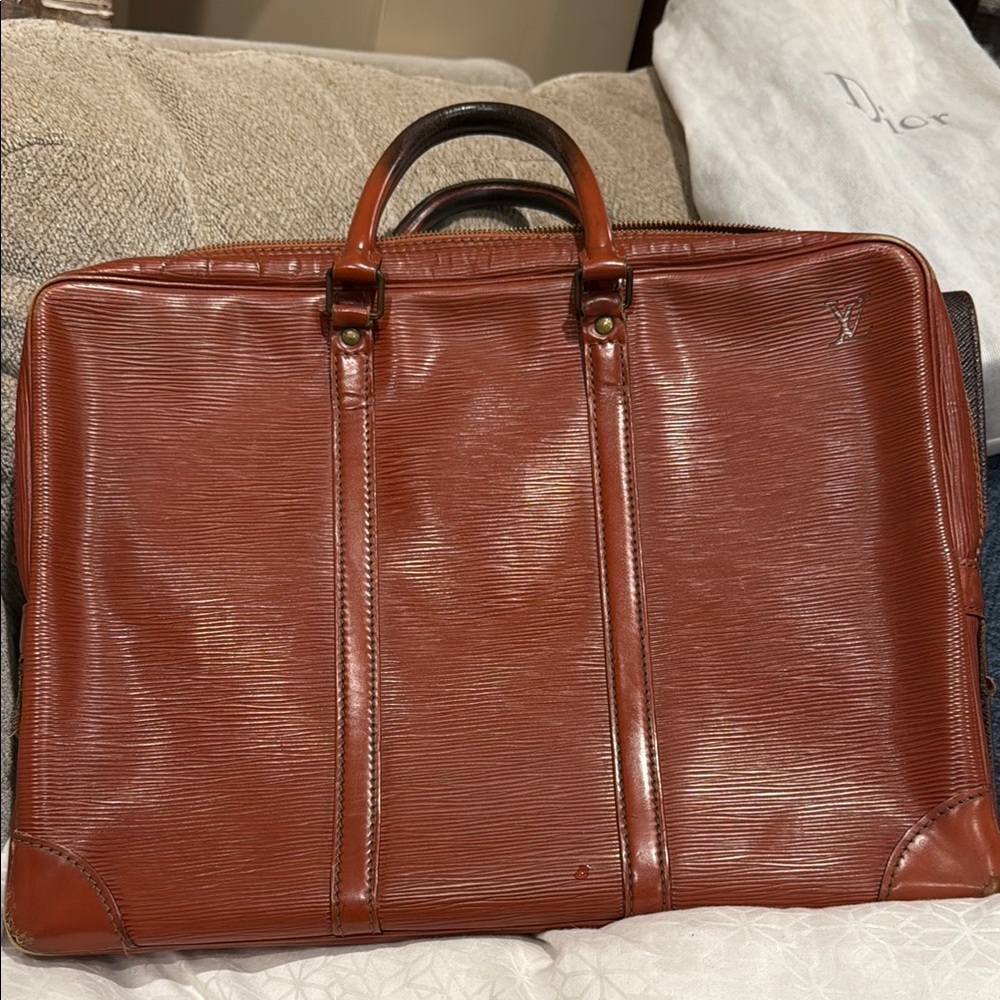 Louis Vuitton Brown Leather Briefcase with Textured Finish